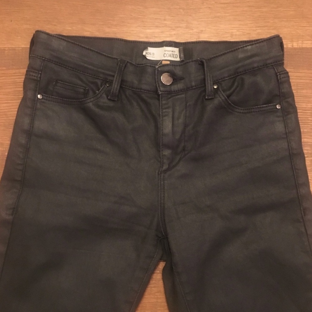 Topshop Waxed Denim Coated Leigh Skinny Black 26